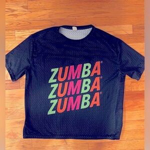 Zumba Fitness Black Mesh Tee with Colorful Zumba Print